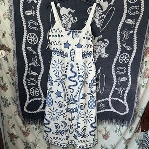 Cleobella Navy and White Embroidered Midi Dress